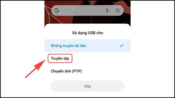 Chọn truyền tệp để truyền dữ liệu