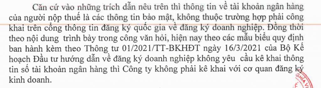 Không phải thông báo tài khoản ngân hàng với cơ quan thuế