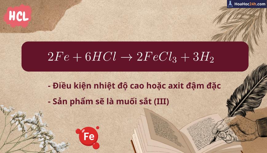 Phương trình hóa học: Fe + HCl → FeCl2 + H2 (Đã cân bằng)