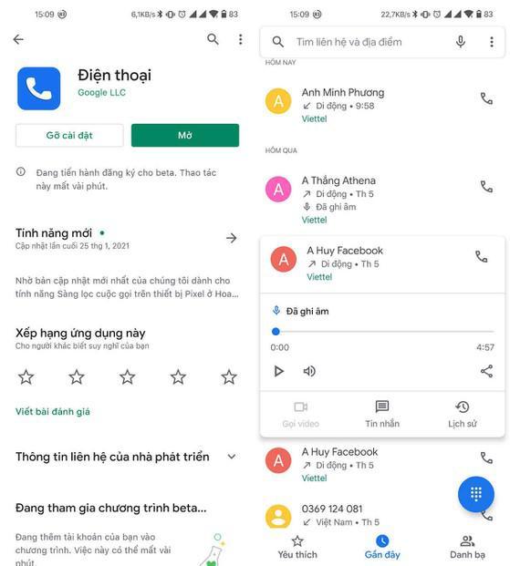 Ghi âm cuộc gọi bằng Google Phone. Ảnh: MINH HOÀNG