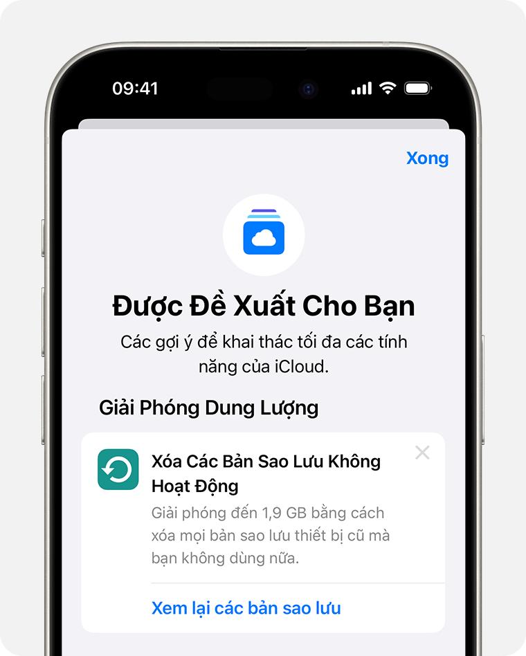 Màn hình iPhone hiển thị mục gợi ý Được đề xuất cho bạn trong phần cài đặt iCloud.