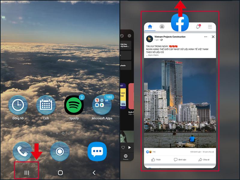 Bật cửa sổ đa nhiệm và vuốt ứng dụng lên trên để tắt