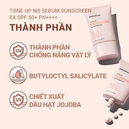 Kem Chống Nắng Innisfree Tone Up No Sebum Sunscreen EX SPF50 PA++++ 50ml